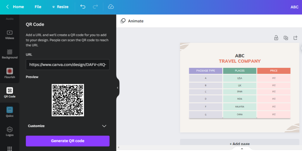 How to paste a QR code in Canva Designs?