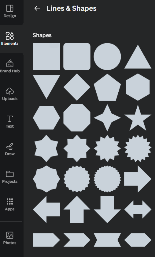 canva shapes in elements
